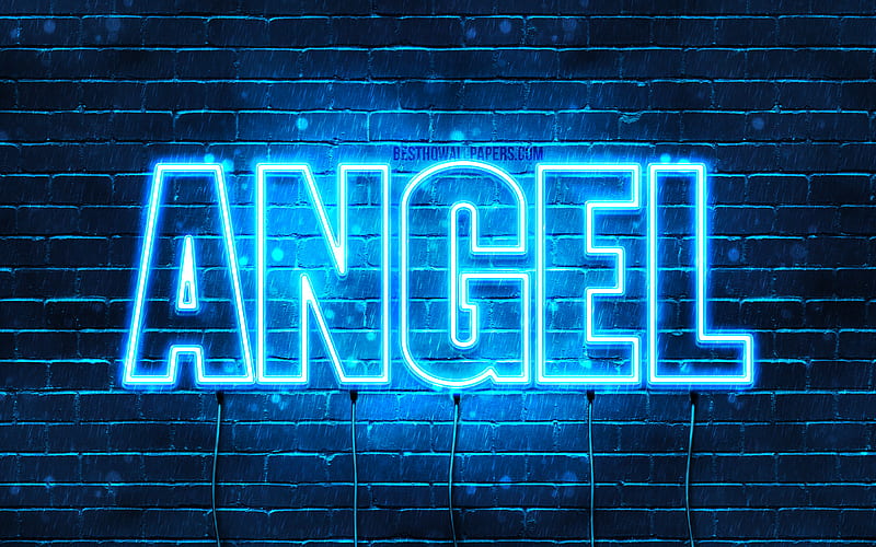 Angel with names, horizontal text, Angel name, blue neon lights, with Angel name, HD wallpaper