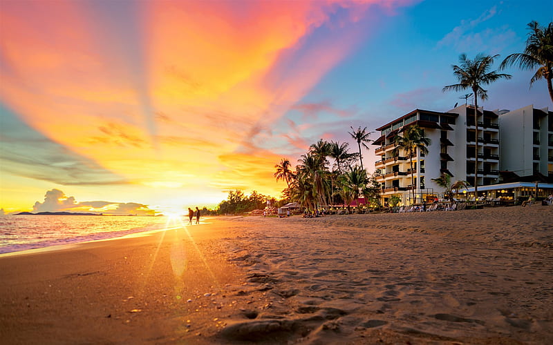 Pattaya, Gulf of Thailand, beach, coast, morning, sunrise, summer travel, Thailand, HD wallpaper