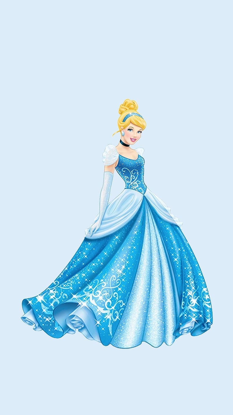 Disney Princess, Cinderella In Blue Sparkle Dress, cinderella, blue sparkle dress, animated, HD phone wallpaper