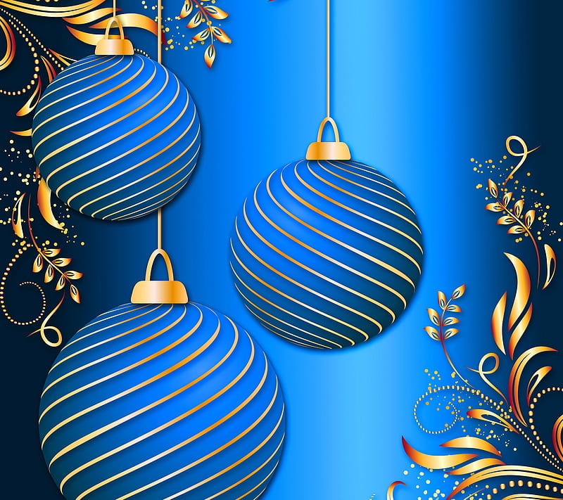 Blue Christmas, background, blue gold, chistmas balls, decoration, HD wallpaper