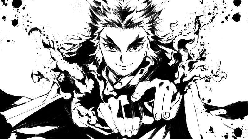 Demon Slayer Black And White Kyojuro Rengoku With Sword Anime Hd Wallpaper Peakpx