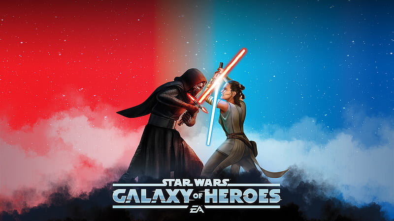 Star Wars Galaxy Of Heroes, star-wars-galaxy-of-heroes, games, rey, kylo-ren, star-wars, HD wallpaper