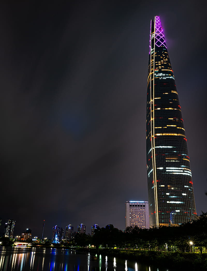 buildings, tower, skyscraper, night, city, HD phone wallpaper