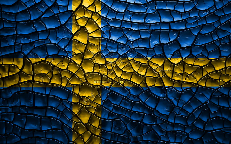 Flag of Sweden cracked soil, Europe, Swedish flag, 3D art, Sweden, European countries, national symbols, Sweden 3D flag, HD wallpaper