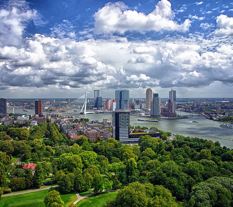 Cities, Sky, Cloud, Harbor, Netherlands, Rotterdam, HD wallpaper