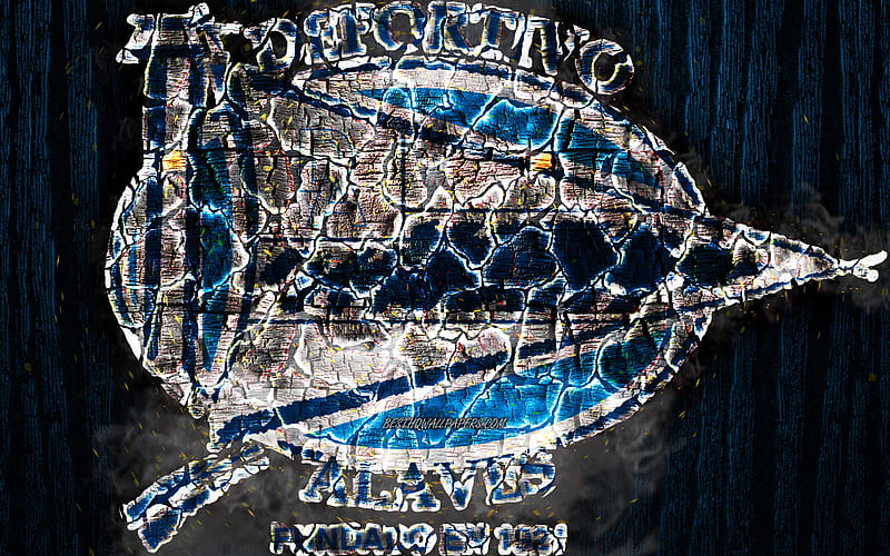 Deportivo Alaves FC, scorched logo, LaLiga, blue wooden background, spanish football club, La Liga, grunge, football, soccer, Deportivo Alaves logo, fire texture, Spain, HD wallpaper