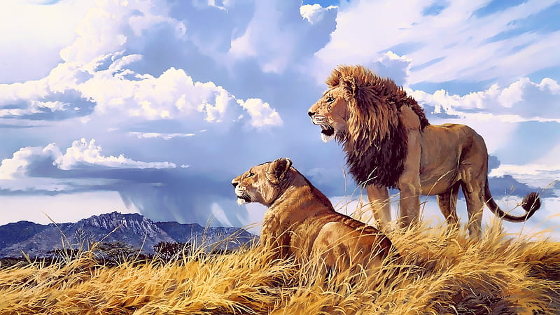 Lion Lioness Artwork , lion, artwork, animals, HD wallpaper