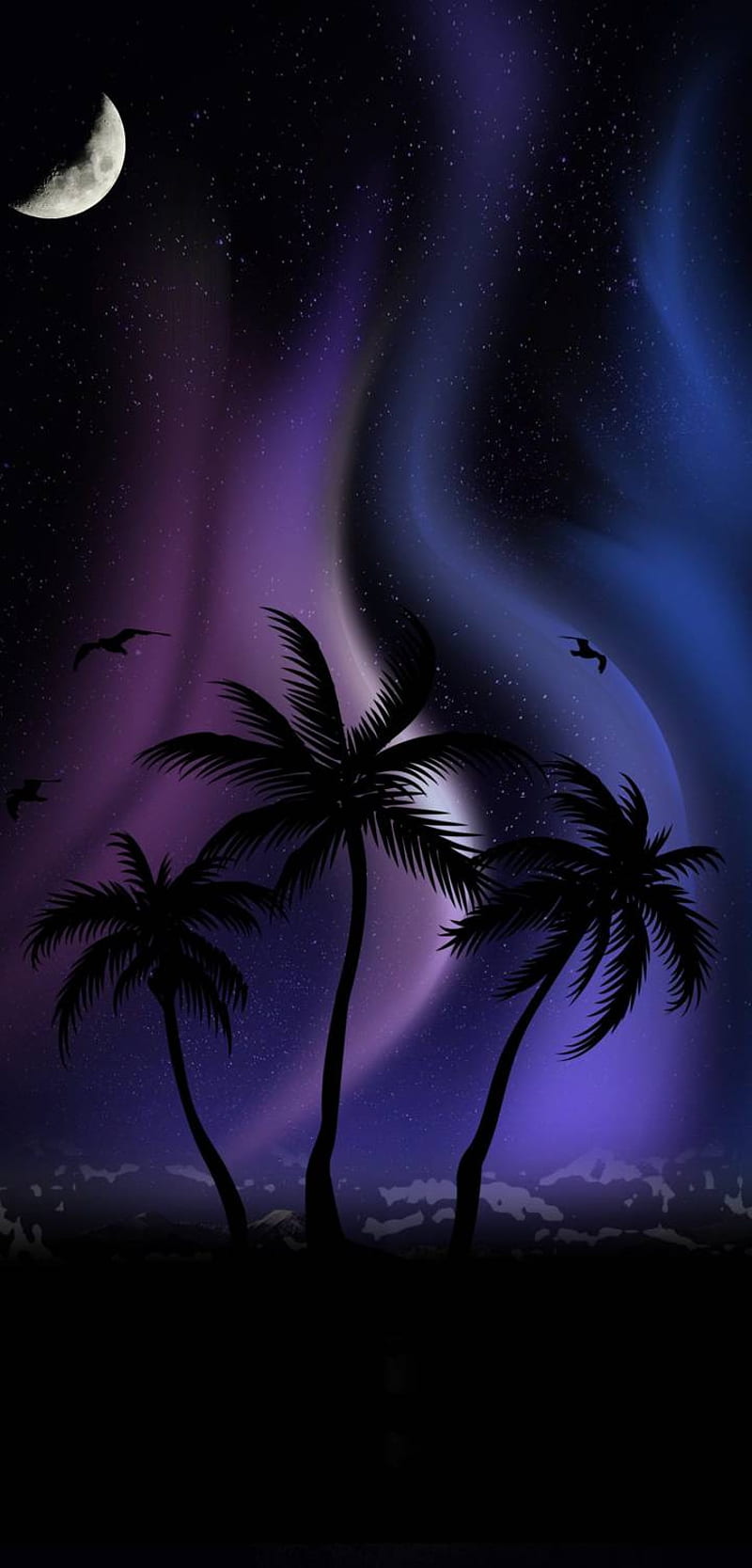 Night Plus, sky, dawn, blue, beach, wind, awesome, cool, lights, edge, HD phone wallpaper
