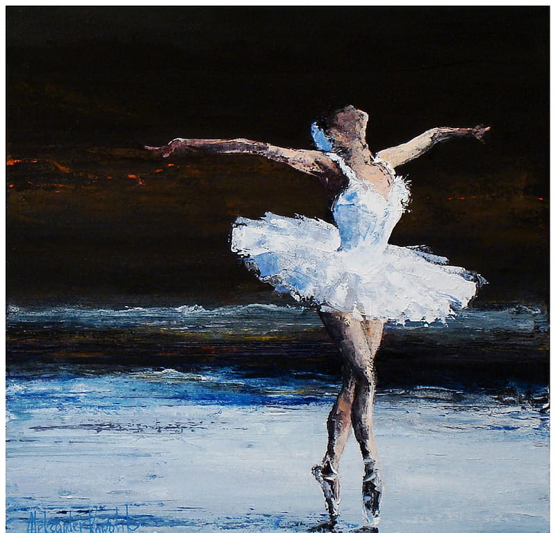 Dance of Swan, ballerina, paint, dance, grace, swan, dancer, HD wallpaper