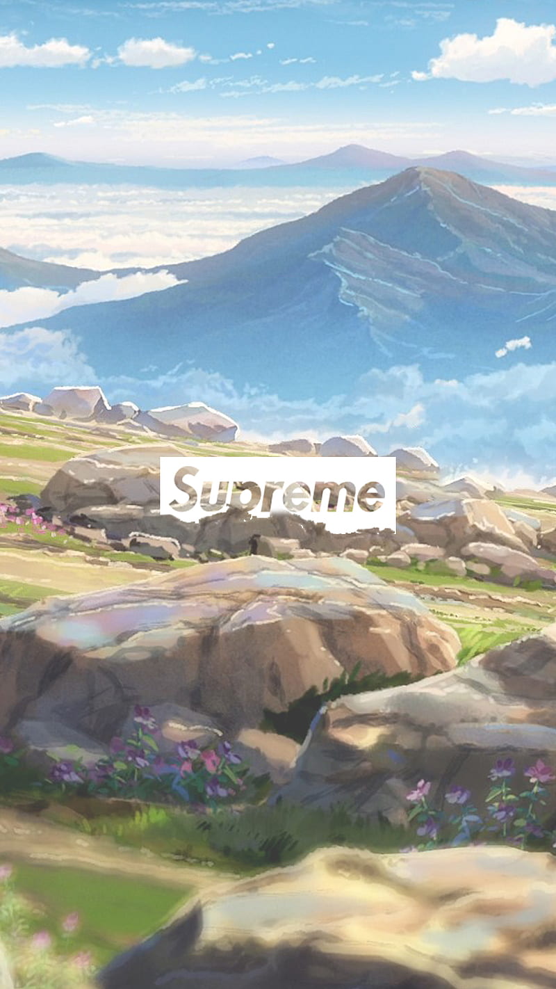 anime, Kimi no Na Wa, moescape, landscape, artwork, supreme, mountains, nature, sky, clouds, hill, flowers, rock, HD phone wallpaper