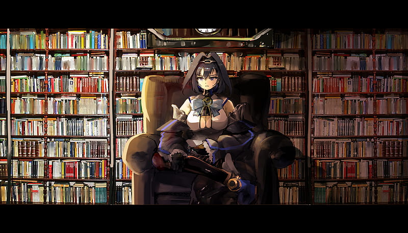 Anime, Virtual Youtuber, Ouro Kronii , Library, HD wallpaper