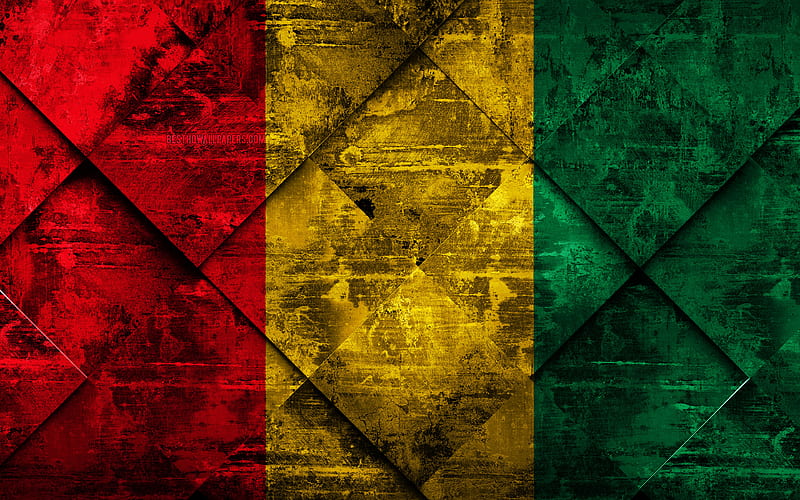 Flag of Guinea grunge art, rhombus grunge texture, Guinea flag, Africa, national symbols, Guinea, creative art, HD wallpaper