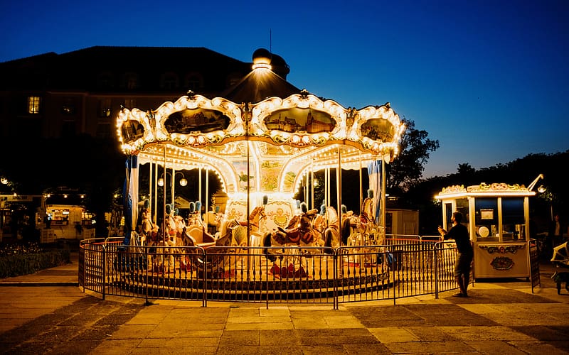 Amusement park Lighting Carousel Sopot Poland, HD wallpaper