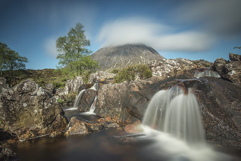 time-lapse grpahy of multi-step waterfalls duing daytime, HD wallpaper