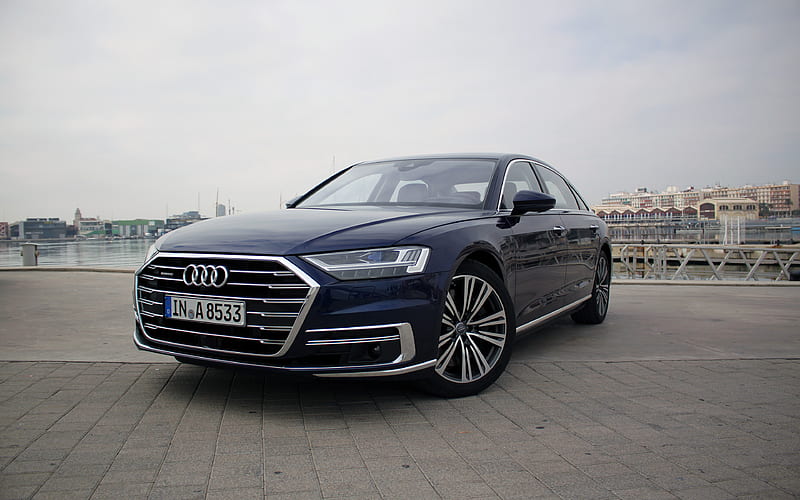 Audi A8, 2019 front view, exterior, luxury sedan, new black A8, German cars, Audi, HD wallpaper