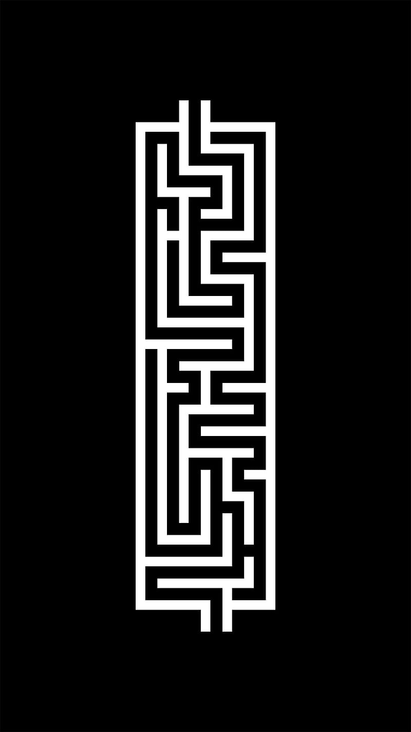 Labyrinth III, black-white, game, geometric, maze, op-art, play, smart, symbol, way, HD phone wallpaper