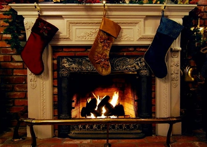 Waiting For Santa, colorful, interior, bonito, magic, xmas, fireplace, beauty, room, evening, light, lovely, holiday, christmas, living room, colors, winter, fire, santa, merry christmas, HD wallpaper