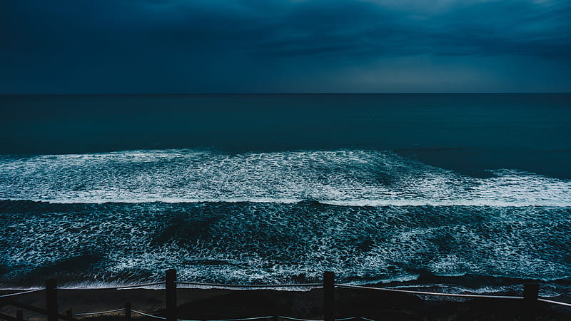 big waves overflowing the at barrier under dark sky, HD wallpaper