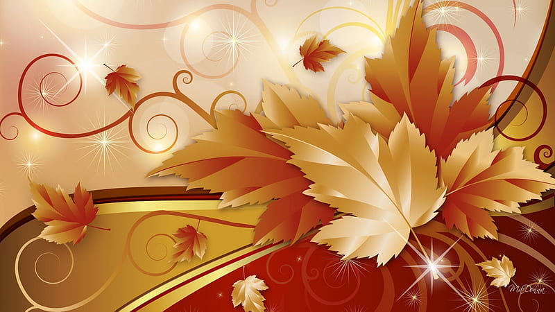 Amber Autumn, fall, autumn, orange, maple, golden, scrolls, swirls, abstract, leaves, gold, amber, HD wallpaper