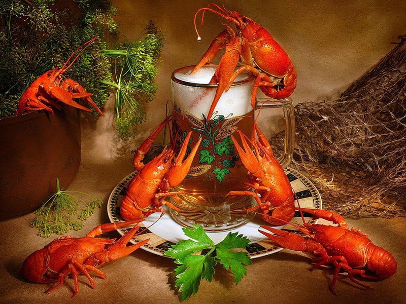 TIME OUT, brew, seafood, fishes, food, crayfish, refreshments, lobsters, beer, animals, HD wallpaper