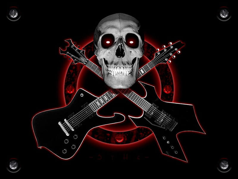 Heavy Metal, red, metal, guitar, heavy, black, skull, HD wallpaper