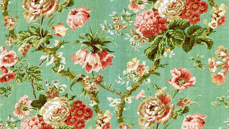 Texture, pattern, orange, rose, green, fabric, flower, paper, pink, blue, HD wallpaper