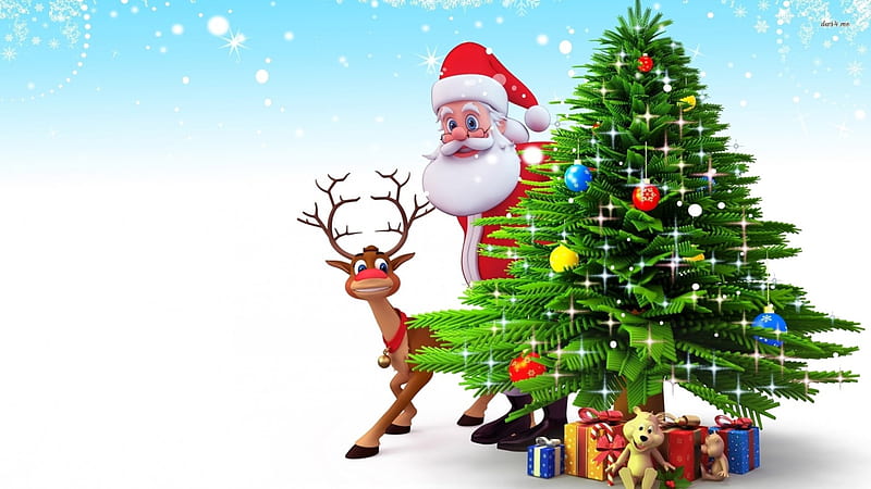 Santa Hiding Behind The Christmas Tree, Behind, Christmas, The, Tree, Hiding, Santa, HD wallpaper
