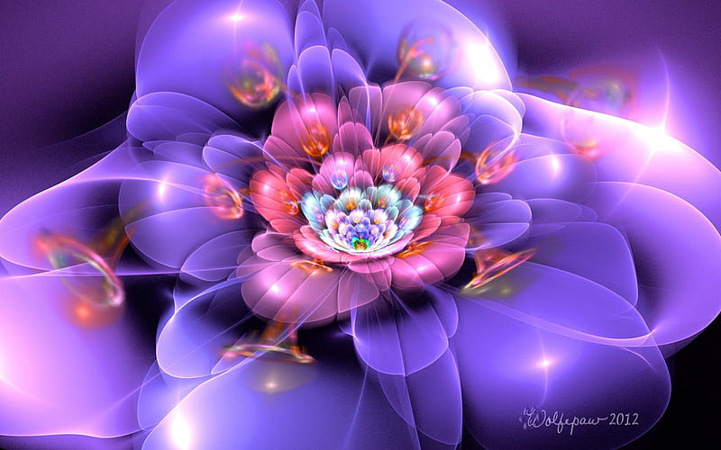 ✰Spring Purple Bloom✰, pretty, wonderful, chic, creations, sweet, sparkle, splendor, love, flowers, pollen, lovely, abstract, Spring Bloom, cute, cool, purple, splendidly, colorful, glow, dazzling, Wolfepaw, bonito, digital art, leaves, fractal art, pink, gorgeous, amazing, transparent, colors, raw fractals, magical, petals, HD wallpaper