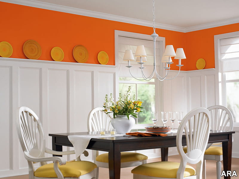 Spring Country Kitchen, wainscot, table, bright, chairs, colour, cabinets, HD wallpaper