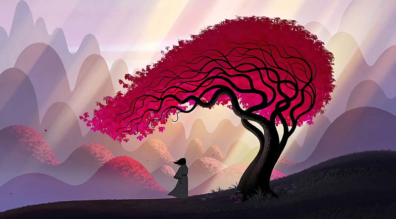 Samurai, Red Tree, Wind, Autumn Ultra, Artistic, Drawings, Illustration, Landscape, Autumn, Scenery, Wind, Samurai, Japanese, Fall, HD wallpaper