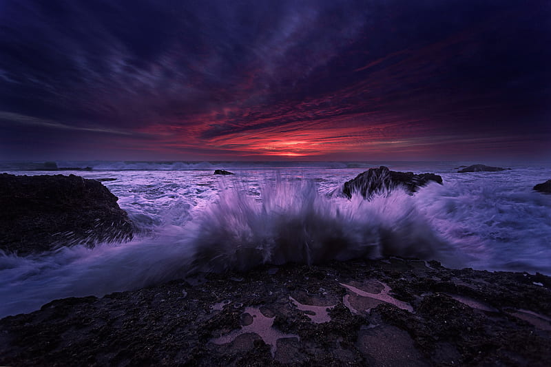 Dramatic Purple Sea Sunset, HD wallpaper
