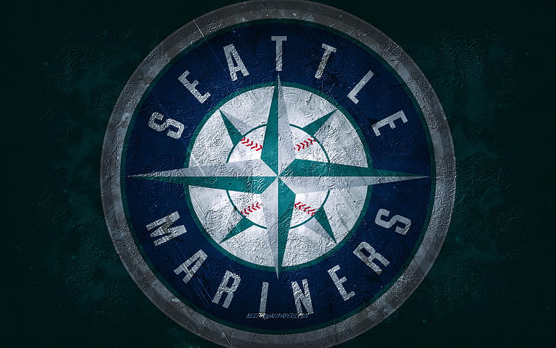 Seattle Mariners, American baseball team, blue stone background, Seattle Mariners logo, grunge art, MLB, baseball, USA, Seattle Mariners emblem, HD wallpaper