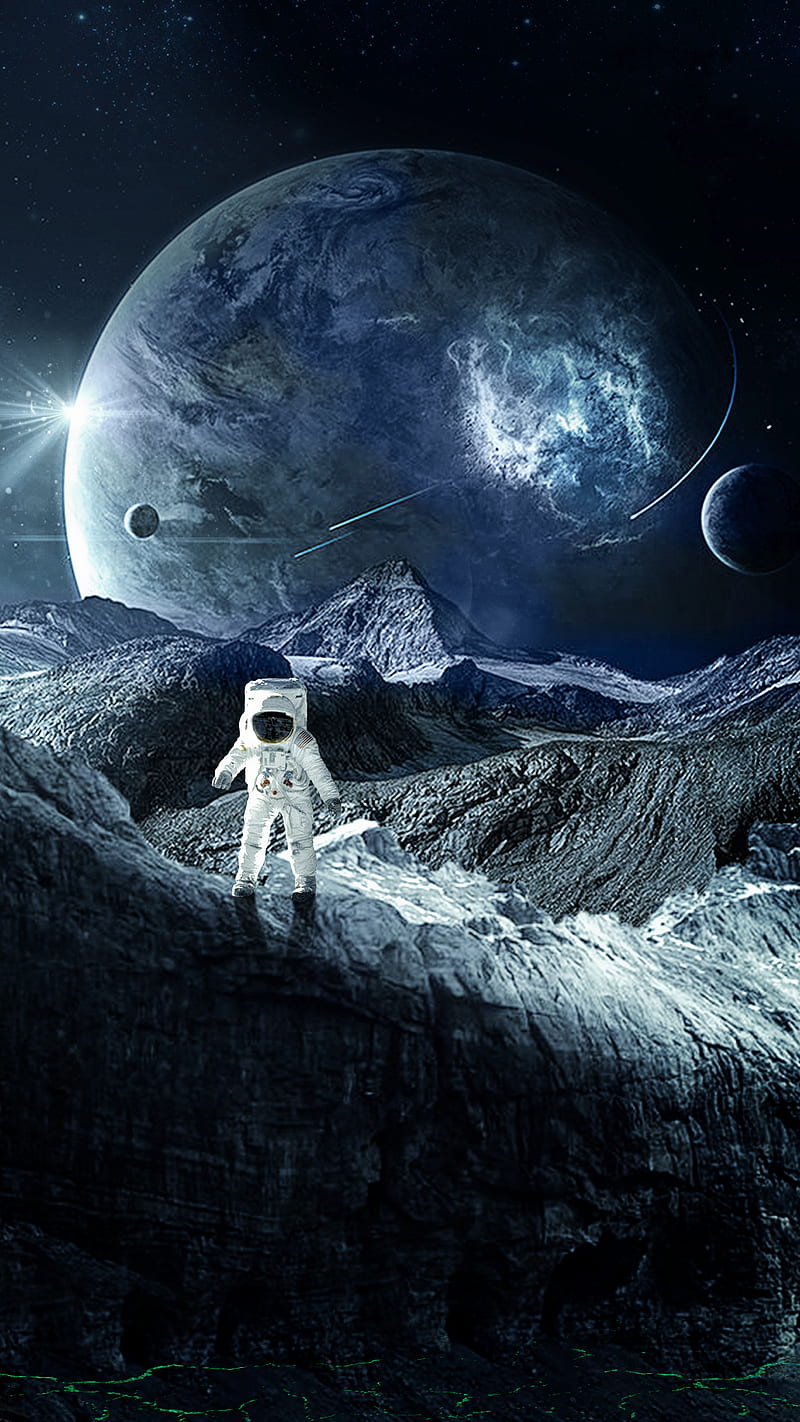 Space 2, astronaut, byju, cosmonaut, montagne, moon, HD phone wallpaper