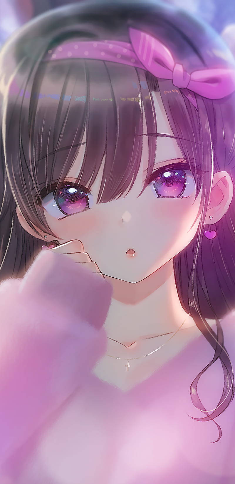 Cute anime girl, pink, kawaii, HD mobile wallpaper