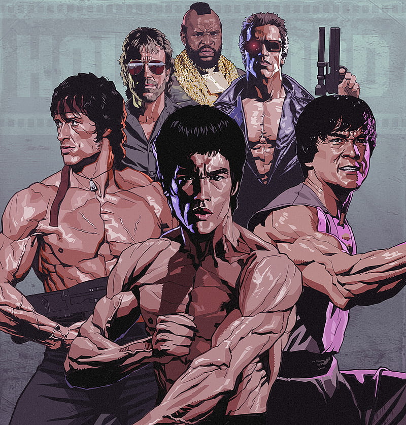 Movies, Men, Artwork, Jackie Chan, Bruce Lee, Sylvester Stallone, Arnold  Schwarzenegger, Hd Phone Wallpaper | Peakpx