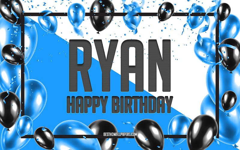 Happy Birtay Ryan, Birtay Balloons Background, Ryan, with names, Blue Balloons Birtay Background, greeting card, Ryan Birtay, HD wallpaper