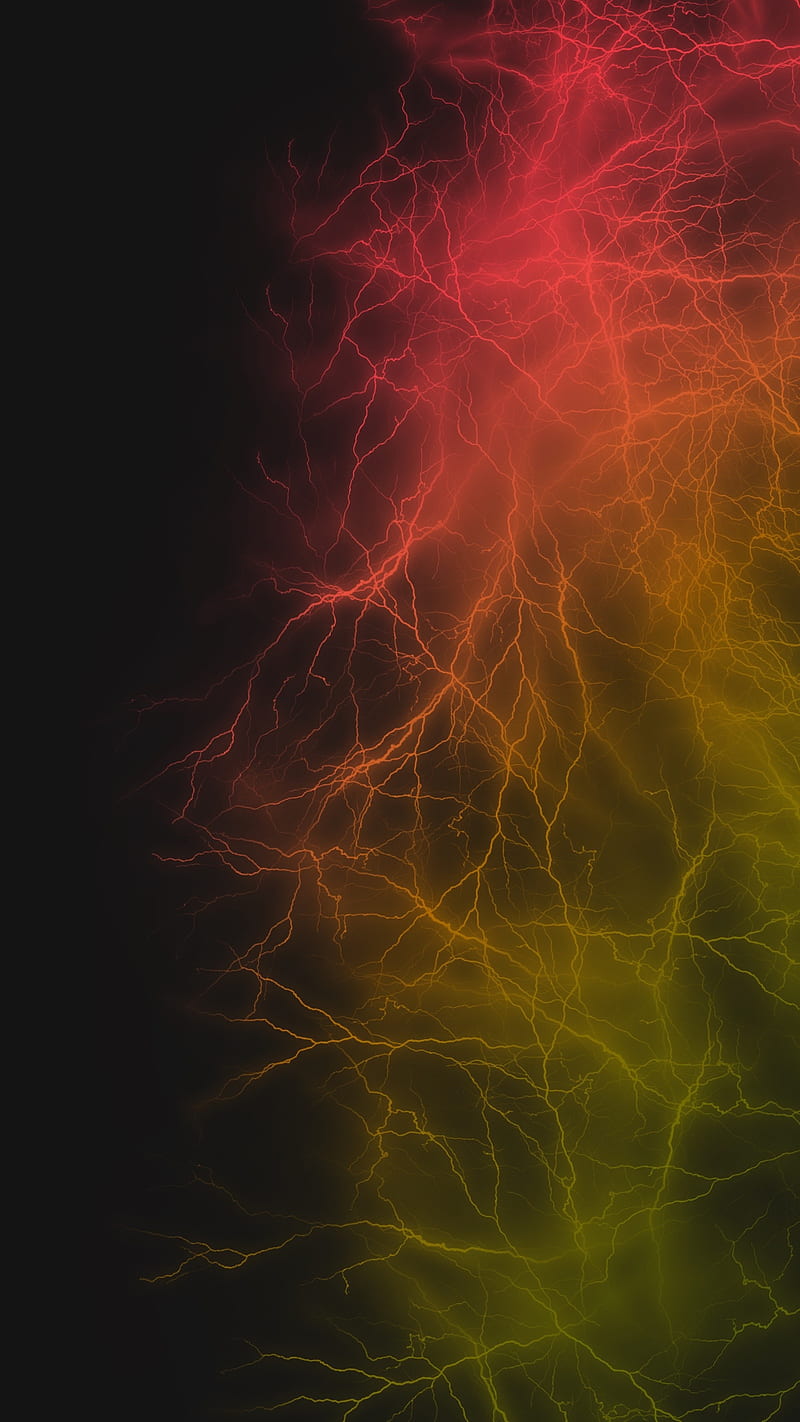 Electro Stream 04, FMYury, abstract, black, color, colorful, colors, darkness, electric, energy, gradient, green, layers, lightning, lightnings, lines, orange, power, red, right, storm, yellow, HD phone wallpaper
