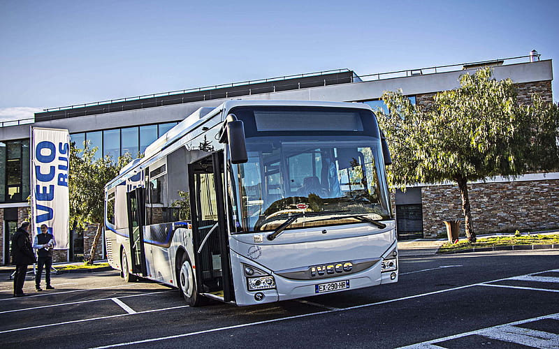 Iveco Crossway 2019 buses, passenger bus, city transport, white bus, Iveco, R, bus on parking, HD wallpaper
