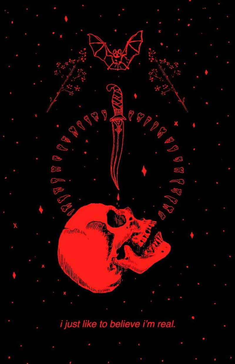 Red Skeleton Knife, aesthetic, bat, black, goth aesthetic, ninjapickles, red aesthetic, skull, space, HD phone wallpaper
