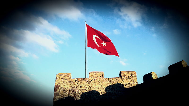 Ardahan Kalesi, flag, castle, kale, turk bayragi, turkey, turkiye, HD wallpaper