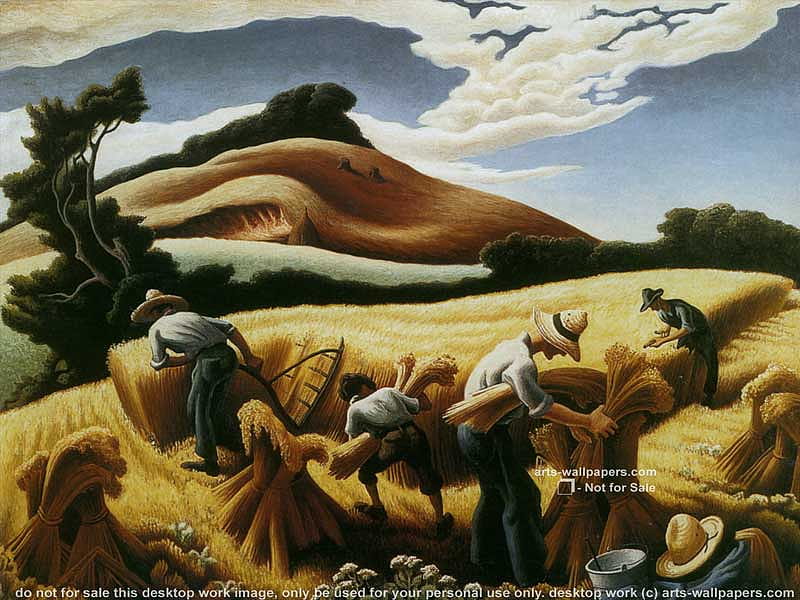 Harvest, farm, hills, sunny, fields, sheaths, sky, workers, HD wallpaper