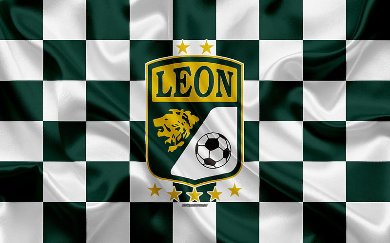 Club Leon FC logo, creative art, green white checkered flag, Mexican Football club, Primera Division, Liga MX, emblem, silk texture, Leon, Mexico, football, HD wallpaper