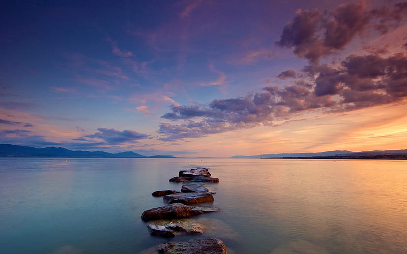 Stones sea calm sunset-Nature High Quality, HD wallpaper