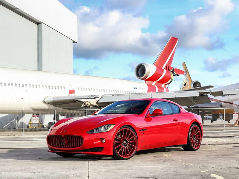 Maserati-Gran-Turismo, Black Wheels, Red, Maserati, Luxury, HD wallpaper