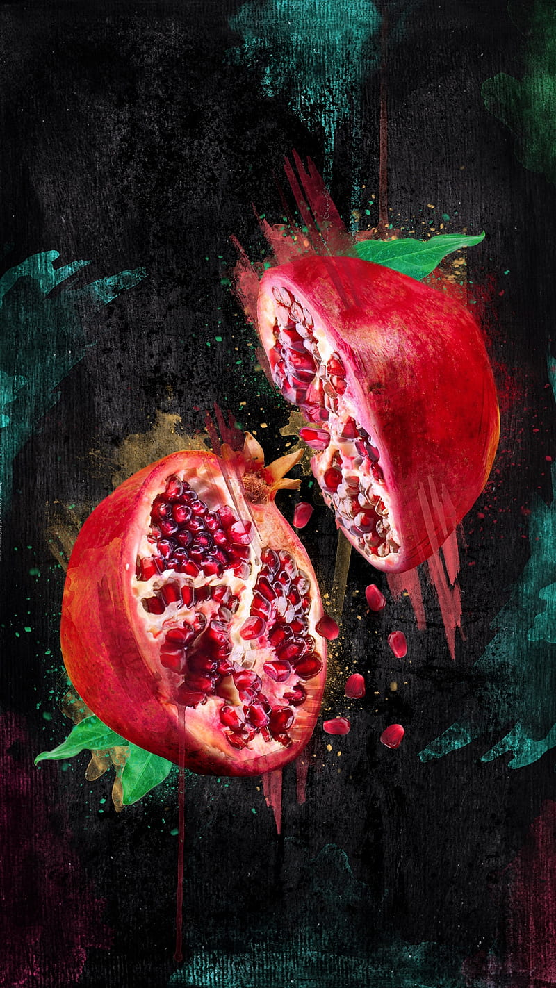 Pomegranate, food, fruit, half, rednfalling, slices, HD phone wallpaper