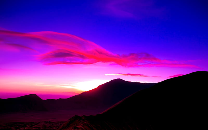 PINK SKY, skies, mount bromo, mountains, sunrise, clouds, volcano, HD wallpaper