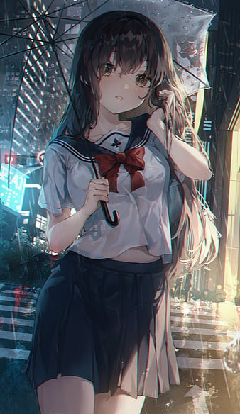 Anime school girl cute school uniform train station long hair Anime  HD phone wallpaper  Peakpx