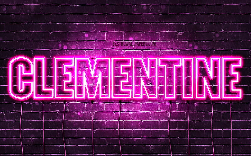 Clementine with names, female names, Clementine name, purple neon lights, horizontal text, with Clementine name, HD wallpaper