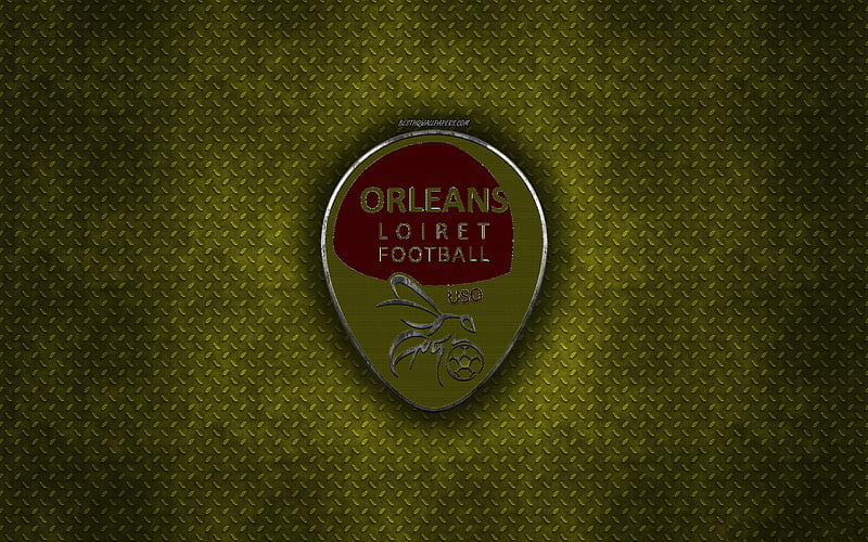 US Orleans, French football club, yellow metal texture, metal logo, emblem, Orleans, France, Ligue 2, creative art, football, Union Sportive Orleans, HD wallpaper