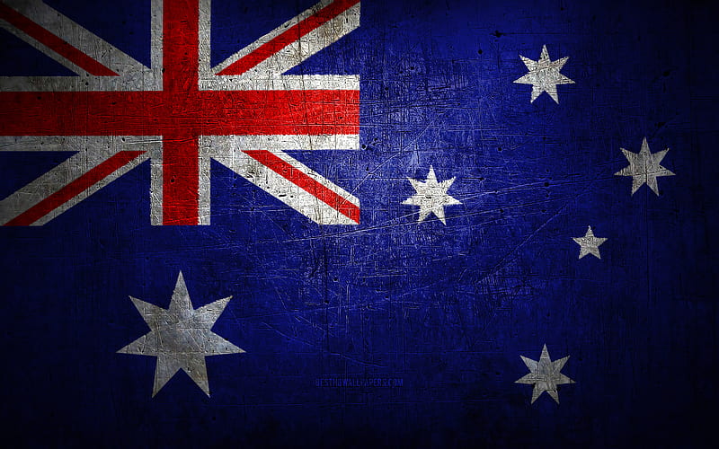 Australian metal flag, grunge art, oceanian countries, Day of Australia, national symbols, Australia flag, metal flags, Flag of Australia, Oceania, Australian flag, Australia, HD wallpaper